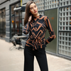 Image of Clara Sunwoo Abstract Print Tie Front Top - Black/Brown