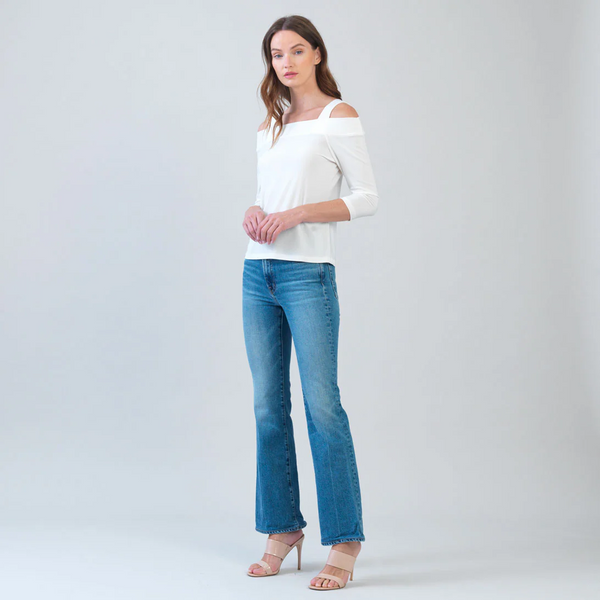 Clara Sunwoo Cold Shoulder Square Neck 3/4 Sleeve Top - Ivory
