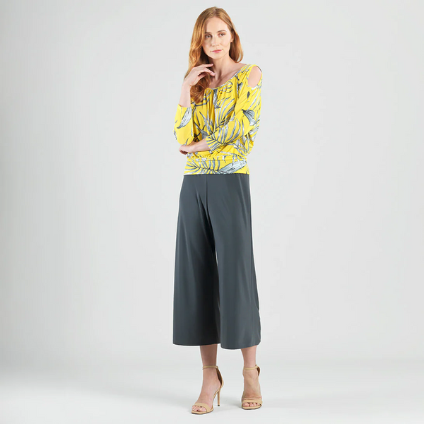 Clara Sunwoo Palm Print Cold Shoulder Blouson Top - Yellow/Multicolor