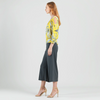 Image of Clara Sunwoo Palm Print Cold Shoulder Blouson Top - Yellow/Multicolor