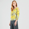 Image of Clara Sunwoo Palm Print Cold Shoulder Blouson Top - Yellow/Multicolor