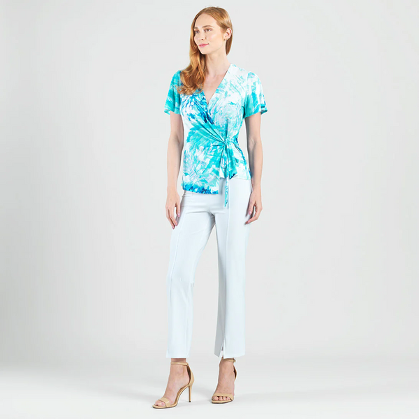 Clara Sunwoo Ocean Petals Print Surplice Side Tie Top - Turquoise/Multicolor