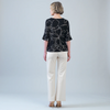 Image of Clara Sunwoo Dotted Line Print Bell Sleeve Top - Black/Taupe