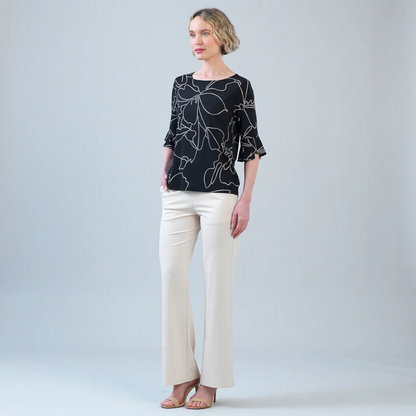 Clara Sunwoo Dotted Line Print Bell Sleeve Top - Black/Taupe