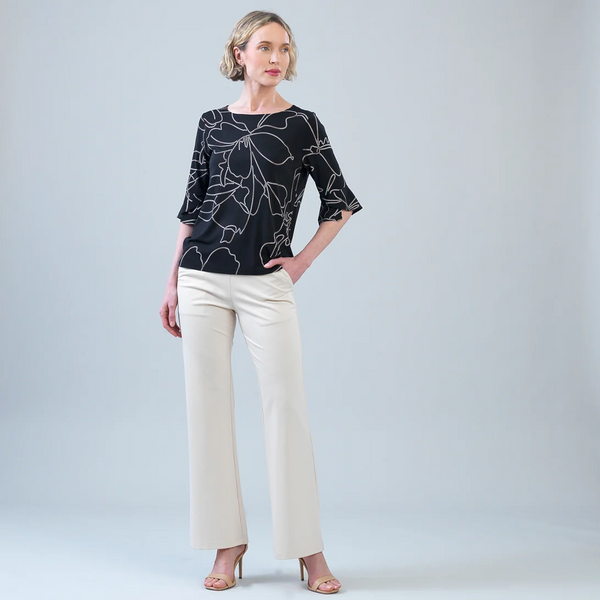 Clara Sunwoo Dotted Line Print Bell Sleeve Top - Black/Taupe