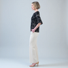Image of Clara Sunwoo Dotted Line Print Bell Sleeve Top - Black/Taupe