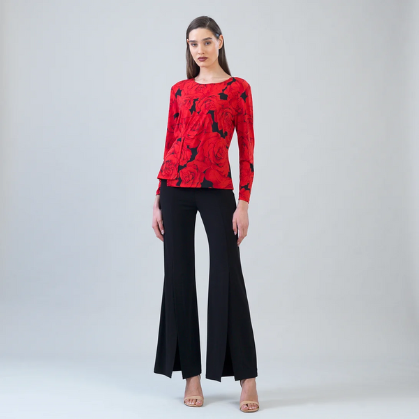 Clara Sunwoo Rose Print Asymmetric Overlay Top - Red/Black