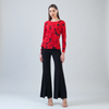 Image of Clara Sunwoo Rose Print Asymmetric Overlay Top - Red/Black