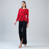 Image of Clara Sunwoo Rose Print Asymmetric Overlay Top - Red/Black