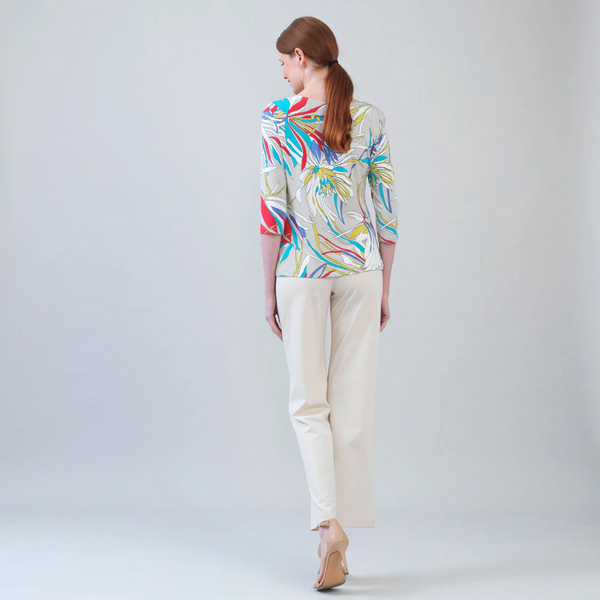 Clara Sunwoo Floral Leaves Print Half Sleeve Scoop Neck Top - Beige/Multicolor