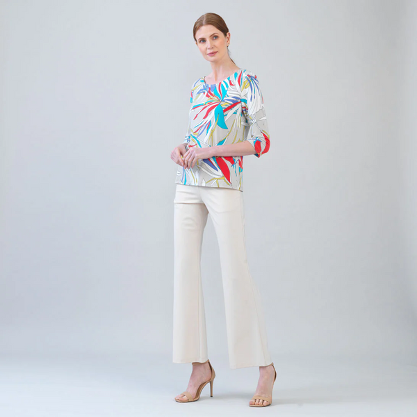 Clara Sunwoo Floral Leaves Print Half Sleeve Scoop Neck Top - Beige/Multicolor