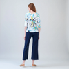 Image of Clara Sunwoo Floral Leaves Print Half Sleeve Scoop Neck Top - White/Multicolor