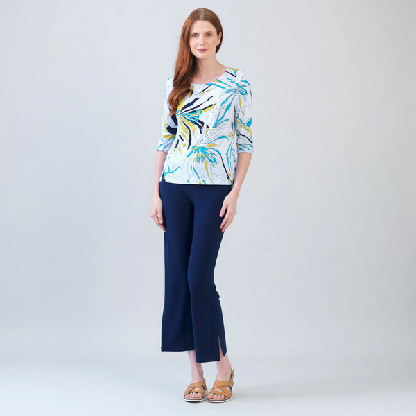 Clara Sunwoo Floral Leaves Print Half Sleeve Scoop Neck Top - White/Multicolor