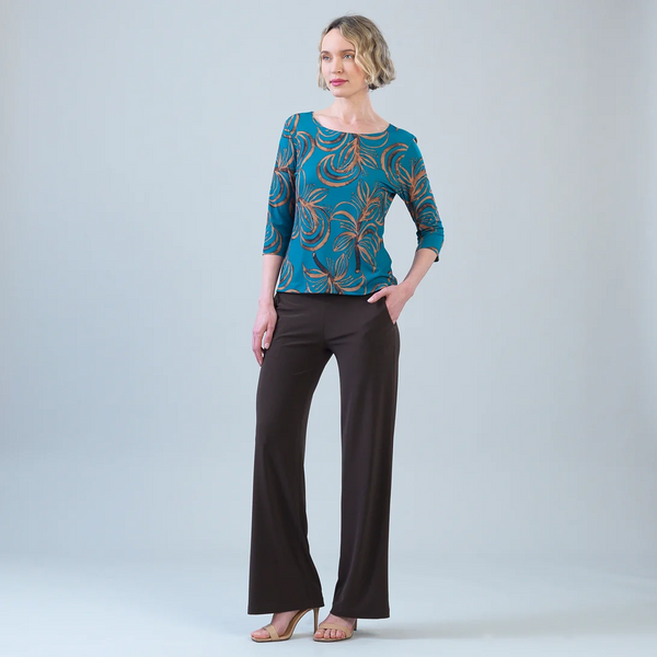 Clara Sunwoo Botanical Print Round Neck Top - Turquoise/Brown
