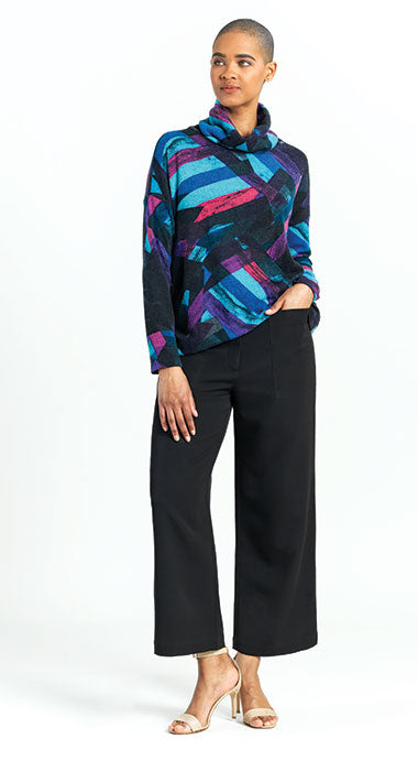 Clara Sunwoo Cowl Neck Abstract Print Sweater - Turquoise/Multicolor
