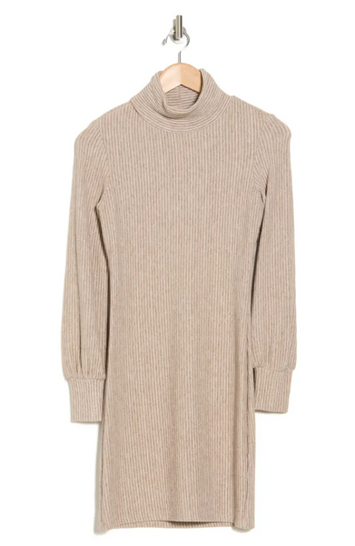 Steven Guy Long Sleeve Mock Turtleneck Sweater Dress - Stone