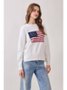 Image of Long Sleeve Crew Neck American Flag Shaker Knit Cotton Sweater - White