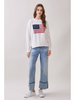 Image of Long Sleeve Crew Neck American Flag Shaker Knit Cotton Sweater - White