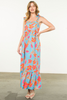 Image of THML Tie Strap Floral Maxi Dress - Blue/Multicolor