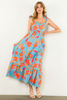 Image of THML Tie Strap Floral Maxi Dress - Blue/Multicolor