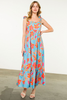 Image of THML Tie Strap Floral Maxi Dress - Blue/Multicolor