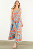 Image of THML Tie Strap Floral Maxi Dress - Blue/Multicolor
