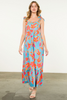Image of THML Tie Strap Floral Maxi Dress - Blue/Multicolor