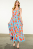 Image of THML Tie Strap Floral Maxi Dress - Blue/Multicolor