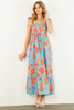 Image of THML Tie Strap Floral Maxi Dress - Blue/Multicolor