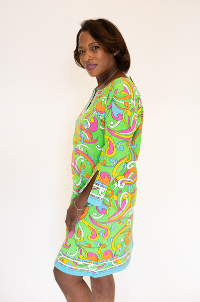 Tabi 3/4 Sleeve Classic Fit Cotton Dress - Paulina Print