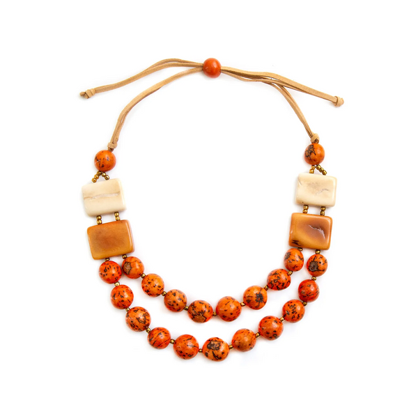 Tagua by Soraya Cedeno Noelia Necklace and Earring Set - Orange/Ivory