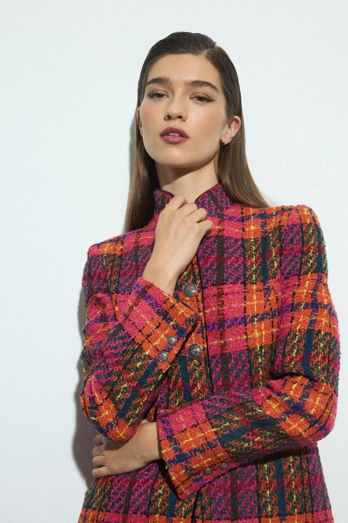 Tinta & Bariloche Carpetania Boucle Long Blazer - Fuchsia/Multicolor