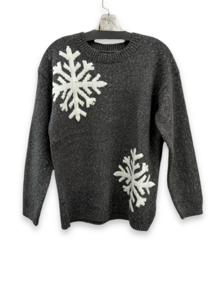 Tint & Shadow Crew Neck Long Sleeve Snowflake Sweater - Grey