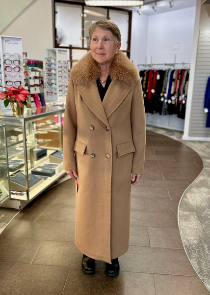 Tosato Double Breasted Wool Maxi Coat with Fox Fur Collar - Tobacco