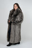 Image of Tosato Feathered Fox Fur Coat with Adjustable Side Slits - Natural Silver