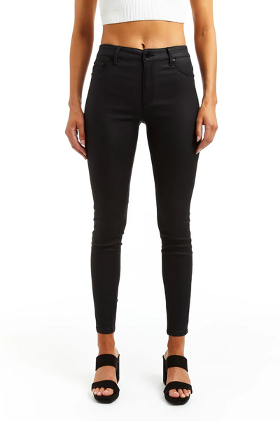 Tractr Nina High Rise Coated Skinny Jean - Black