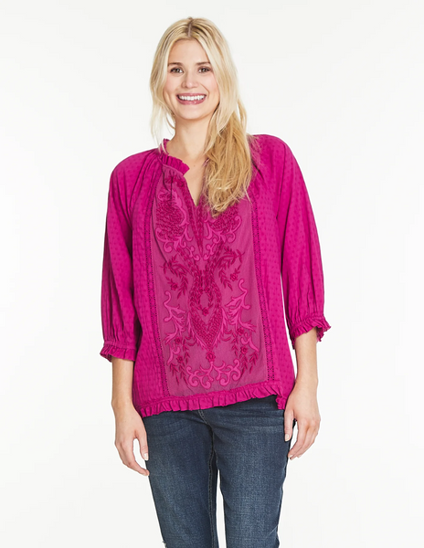 Tru Luxe Appliqué Peasant Top - Violet