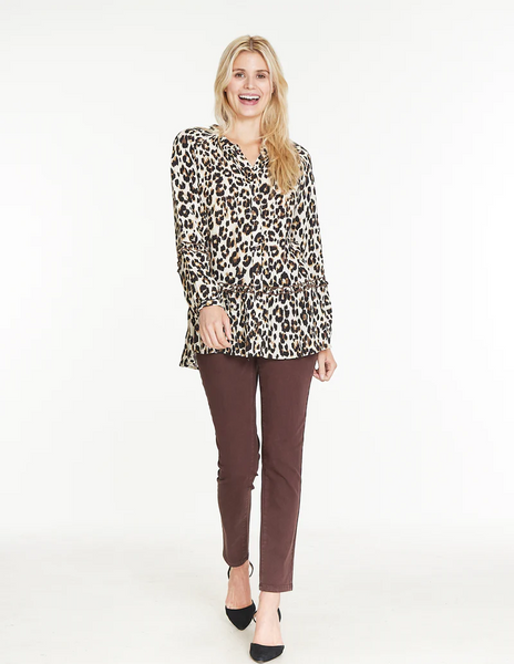 Tru Luxe Leopard Print Peplum Blouse - Multi/Animal