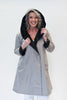 Image of UbU Reversible Button Front Hooded Parisian Raincoat - Black/Light Grey
