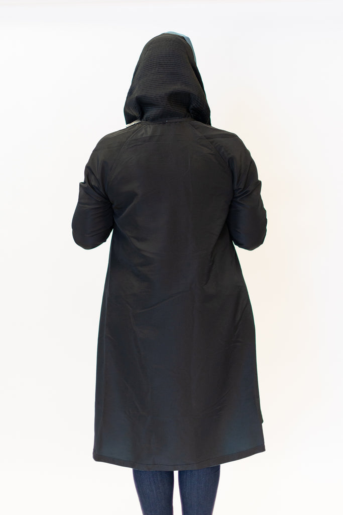 UbU Reversible Hooded Button Front Parisian Raincoat - Black Pearl/Black