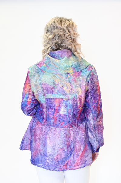 UbU Zip Front Wide Collar Rain Jacket - Purple/Multicolor