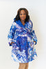 Image of UbU Reversible Quilted Hooded A-Line Coat - Cobalt/Purple Maze