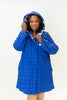 Image of UbU Reversible Quilted Hooded A-Line Coat - Cobalt/Purple Maze