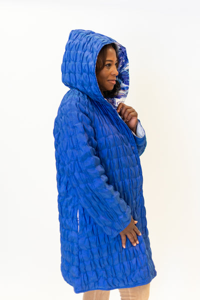UbU Reversible Quilted Hooded A-Line Coat - Cobalt/Purple Maze *Take an EXTRA 25% Off*