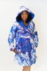 Image of UbU Reversible Quilted Hooded A-Line Coat - Cobalt/Purple Maze