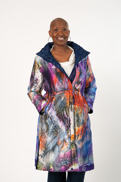 UbU Reversible Quilted 3/4 Length Coat - Navy/Weather the Storm