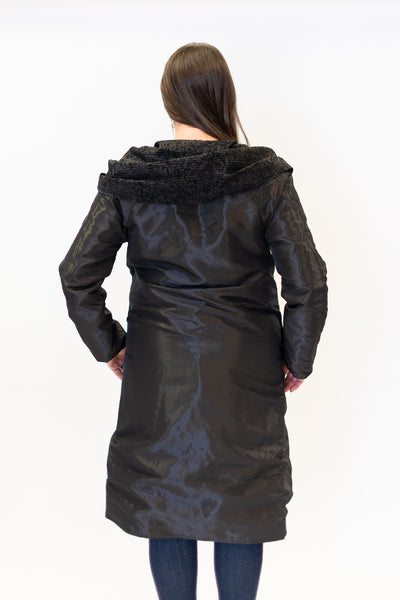 UbU Reversible Hooded Button Front Parisian Raincoat - Flock Swirl/Black *Take an EXTRA 25% Off*