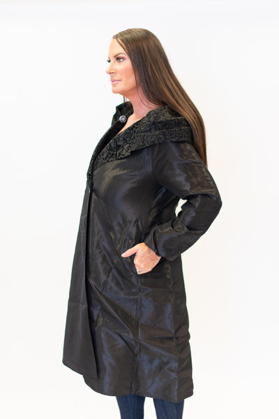 UbU Reversible Hooded Button Front Parisian Raincoat - Flock Swirl/Black