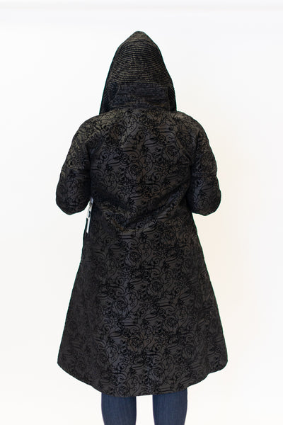 UbU Reversible Hooded Button Front Parisian Raincoat - Flock Swirl/Black