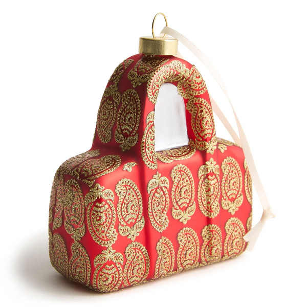 Vera Bradley Original Duffel Ornament - Signature Stamped Paisley Red & Gold